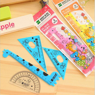 特价处理 双叶4件套套尺卡通直尺三角套尺 学生绘图用品 奖品批发