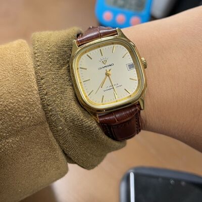 库存上海钻石牌复古风小方表国产老表男女腕表皮带机械表怀旧经典