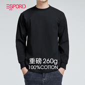 纯色潮牌全棉加厚黑色长t 圆领打底衫 纯棉重磅260g宽松长袖 T恤男士