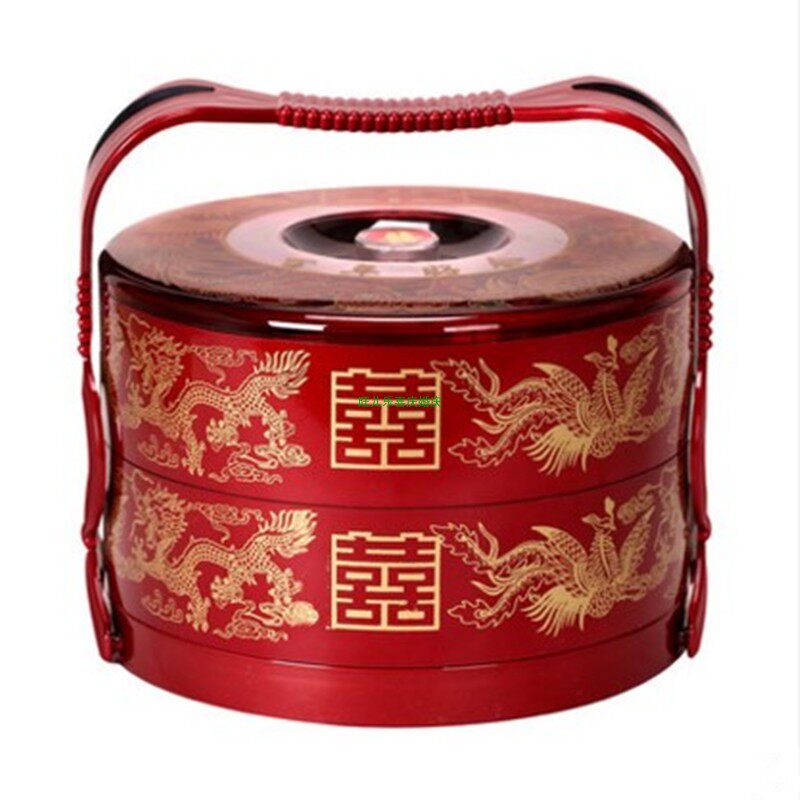 结婚用品手提果盘双层喜庆糕点盘新娘陪嫁婚庆喜字加厚糖果盘干果