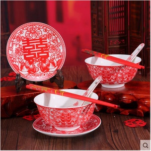 婚庆用品陶瓷龙凤碗结婚喜碗对碗喜杯喜筷敬茶杯套装婚礼茶具套装