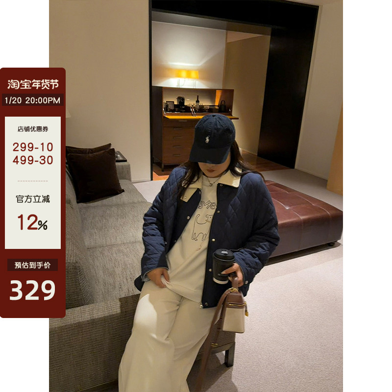 铅笔小鑫【20日20:00 88折】撞色翻领 复古丹宁保暖夹棉外套,女装/女士精品,常规大码外套,淘宝优惠券,粉丝福利购,淘宝优惠卷