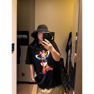 铅笔小鑫大码女装休闲卡通万搭懒人出行印花蕾丝下摆显瘦T恤