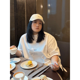 松弛感字母印花短袖 铅笔小鑫大码 街头 美式 T恤 女装