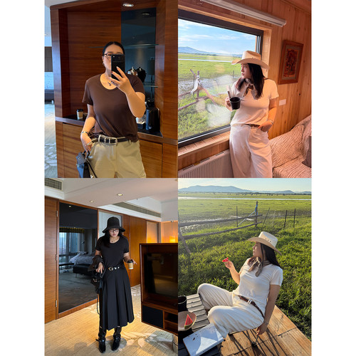 铅笔小鑫大码女装多色万搭显瘦能手简约纯色高弹力打底T恤