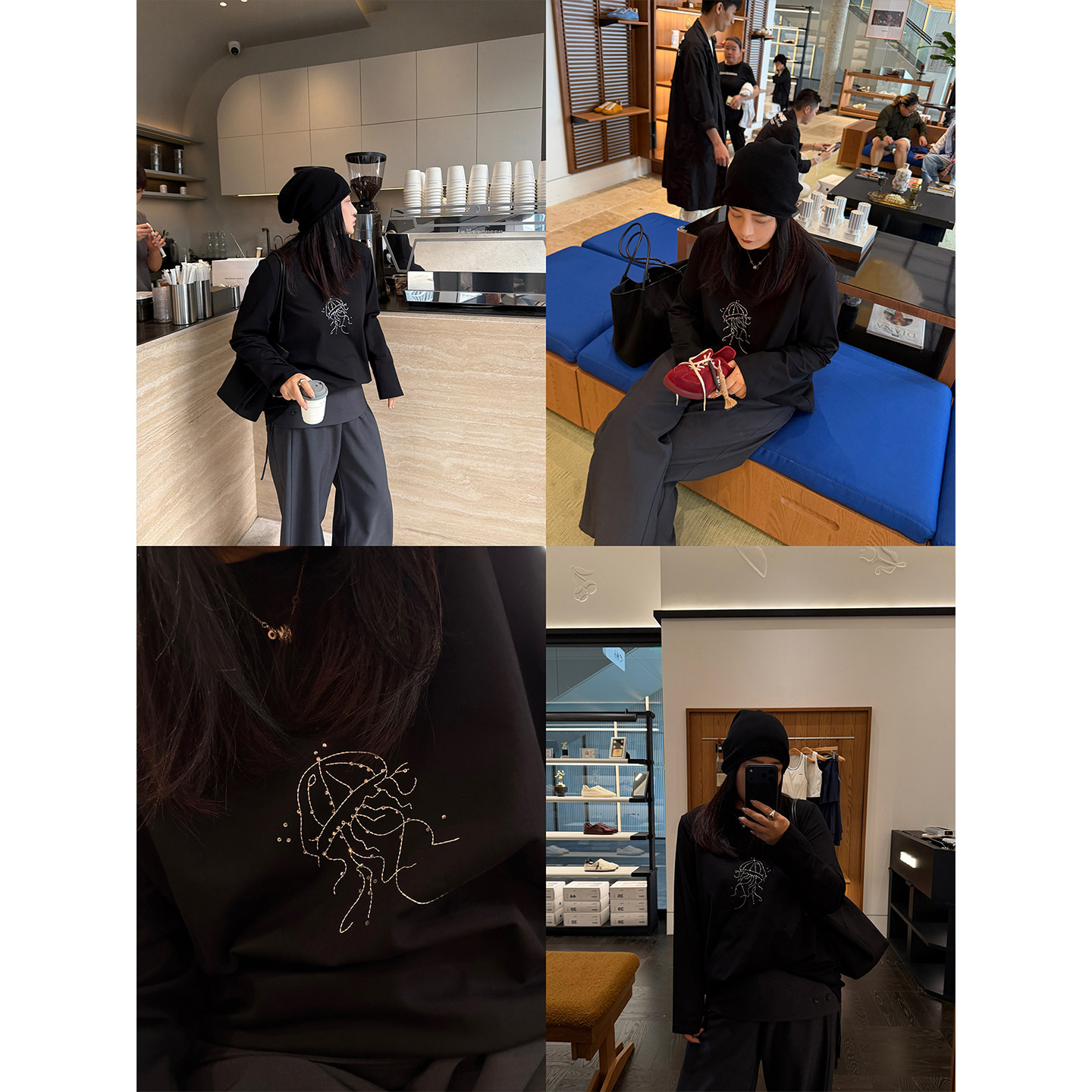 铅笔小鑫大码女装显瘦新宠百搭水母刺绣烫钻长袖上衣图片