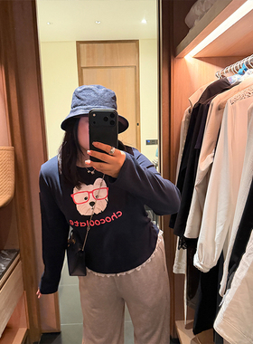 铅笔小鑫大码女装 蕾丝拼接修身显瘦下摆卡通小狗印花长袖T恤