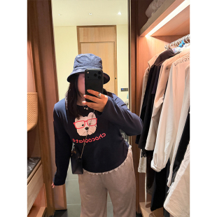 显瘦下摆卡通小狗印花长袖 蕾丝拼接修身 T恤 女装 铅笔小鑫大码