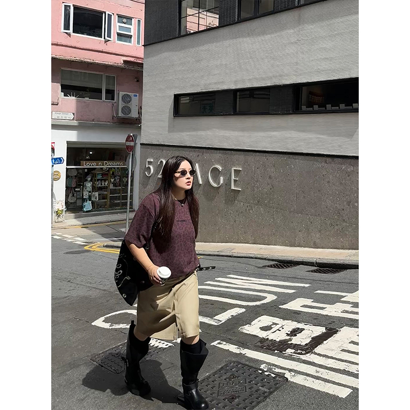 铅笔小鑫大码女装 经典豹纹 休闲复古 显瘦宽松豹纹T恤