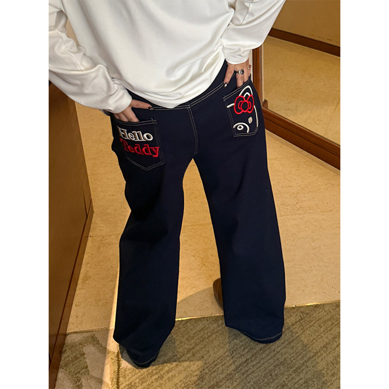 铅笔小鑫大码女装复古小熊 暖感抓绒刺绣阔腿牛仔裤,女装/女士精品,大码裤装,淘宝优惠券,粉丝福利购,淘宝优惠卷