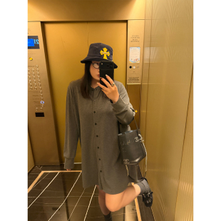 铅笔小鑫大码女装遮肉休闲宽松圆领针织开衫连衣裙