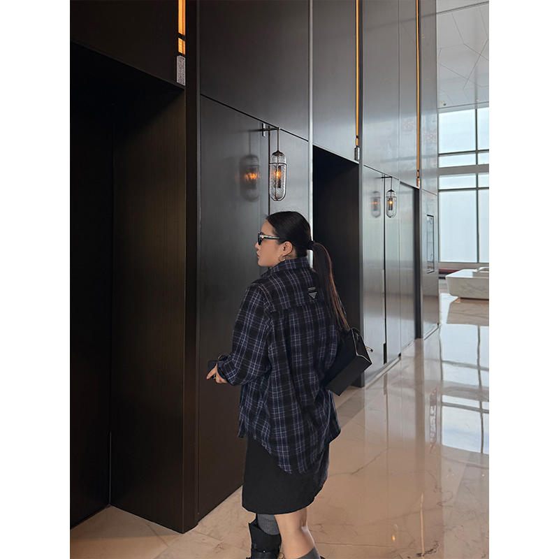 铅笔小鑫大码女装 复古格纹 万搭能手 韩系松弛 磨毛衬衫外套