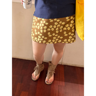 铅笔小鑫大码女装美式复古碎花满印高腰显瘦A字裙半身裙