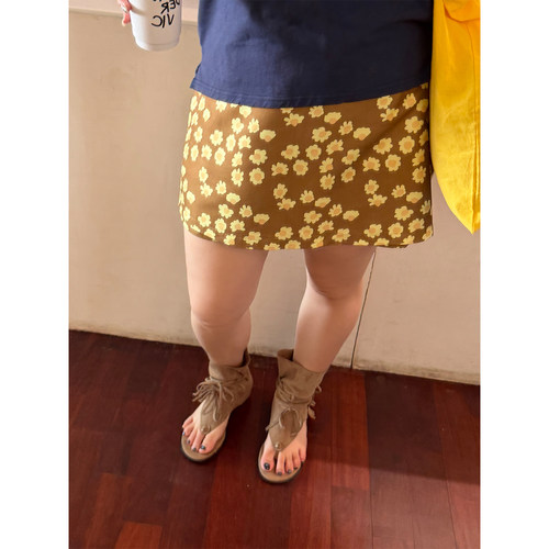 铅笔小鑫大码女装美式复古碎花满印高腰显瘦A字裙半身裙