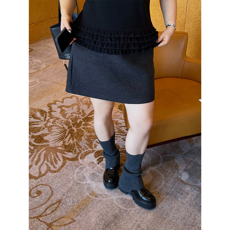 铅笔小鑫大码女装显瘦遮肉复合磨毛锁温A字半身裙短裙