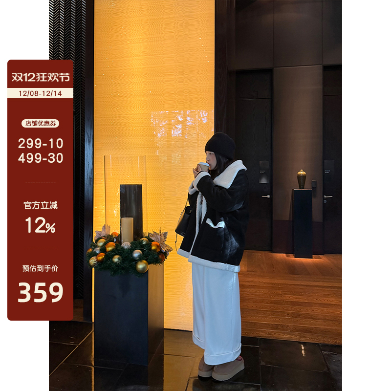 铅笔小鑫【8日20:00 88折】复古滤镜白绒皮毛一体哑光皮衣外套