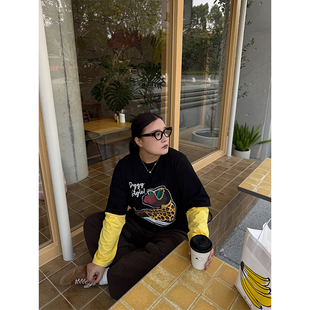 搞怪印花 撞色吸睛 复古街头假两件T恤 女装 铅笔小鑫大码