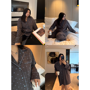 舒适满分慵懒爪印花睡衣家居服套装 铅笔小鑫大码 女装
