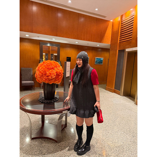 铅笔小鑫大码女装拼接花边 廓形遮肉保暖夹棉无袖背心裙