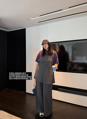 铅笔小鑫大码女装懒人CP休闲宽松背带裙上衣+阔腿裤套装