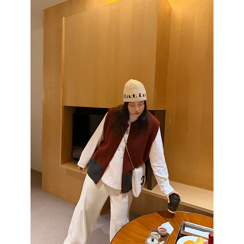 铅笔小鑫大码女装 慵懒撞色经典拉链 叠穿百搭圆领马甲,女装/女士精品,大码内搭,淘宝优惠券,粉丝福利购,淘宝优惠卷