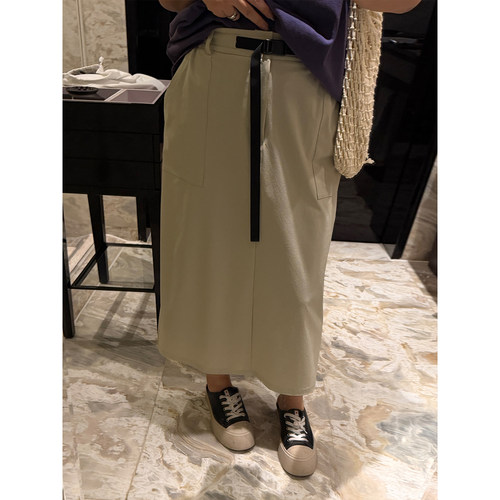 铅笔小鑫大码女装休闲剪裁腰带装饰卡其色工装半身裙