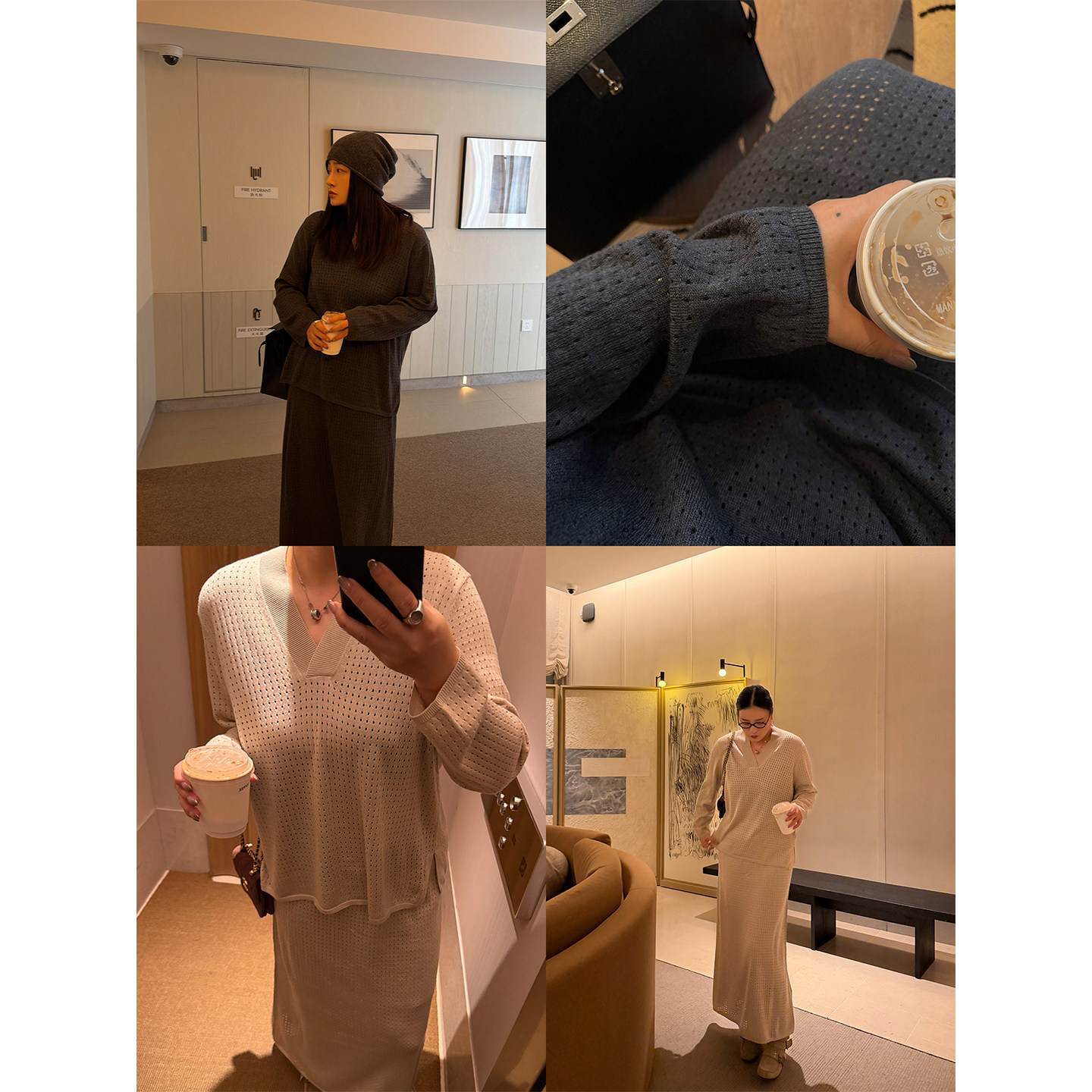 铅笔小鑫大码女装显瘦新宠V领镂空针织上衣+半裙套装