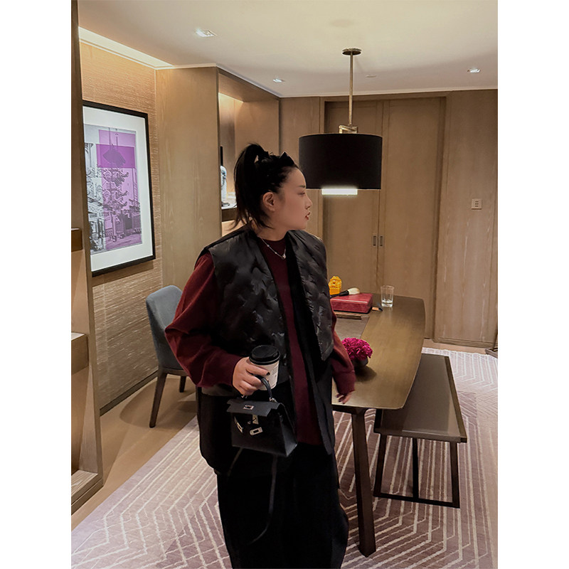 铅笔小鑫大码女装蓬松拼接羽绒马甲假两件外套胖mm冬季百搭马甲