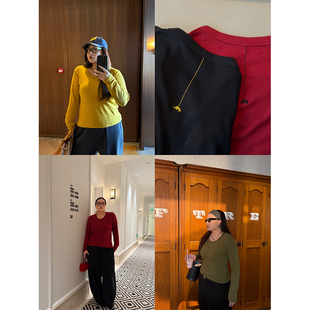 女装 长袖 休闲刺绣 复古纯色 打底上衣 亲肤弹力 铅笔小鑫大码