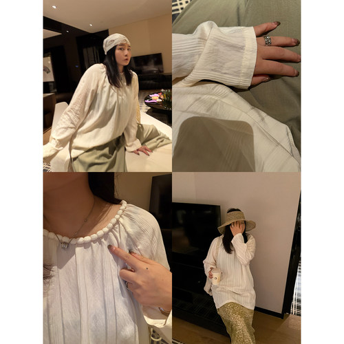 铅笔小鑫大码女装柔美松弛休闲宽松设计领口褶皱上衣