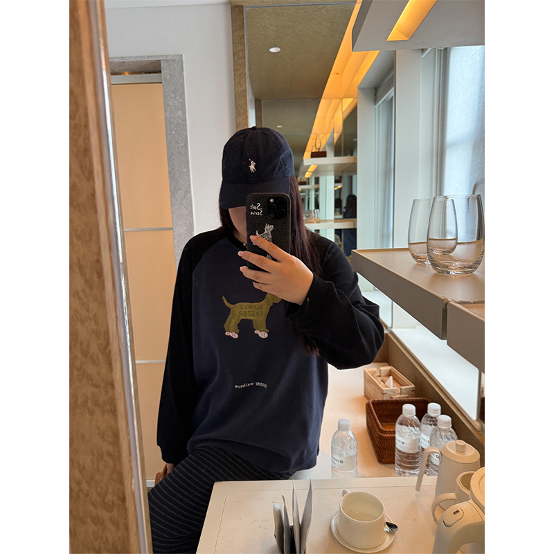 铅笔小鑫大码女装 撞色插肩 卡通减龄 大码长袖T恤