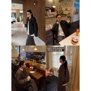 铅笔小鑫大码女装暖暖万搭两面可穿菱格夹棉皮衣外套