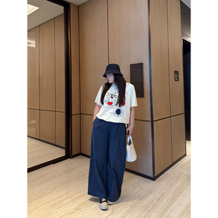 铅笔小鑫大码女装 松弛拉满 藏肉神器竖条纹高腰阔腿裤