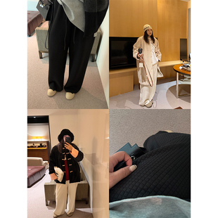 铅笔小鑫大码女装软糯坑条宽松垂感显瘦方格大码遮肉阔腿裤