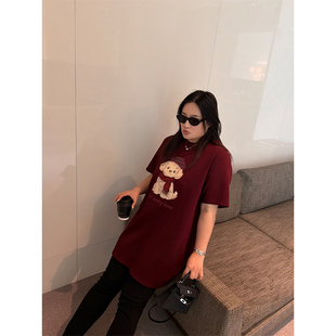 铅笔小鑫大码 乖巧小狗高品刺绣休闲宽松显瘦T恤连衣裙 女装