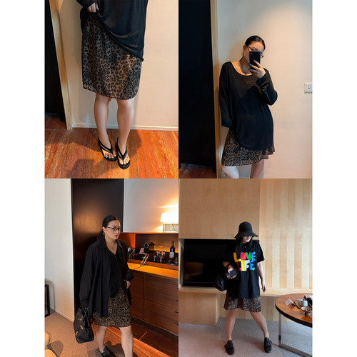 铅笔小鑫大码女装美式复古垂感亲肤透气豹纹半身裙