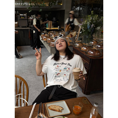 铅笔小鑫大码女装减龄显瘦万搭趣味卡通印花短袖T恤