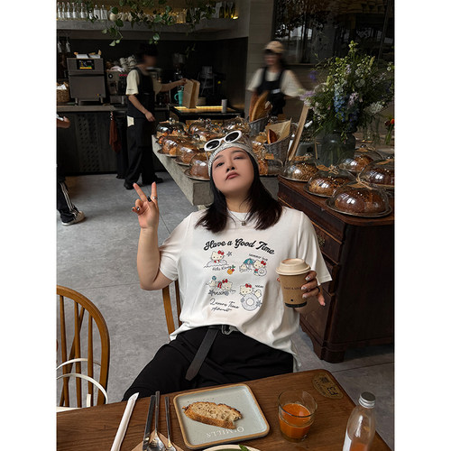 铅笔小鑫大码女装减龄显瘦万搭趣味卡通印花短袖T恤