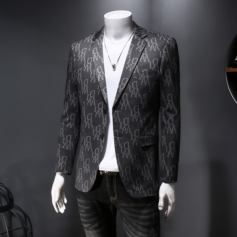 2021男士印花便西秋季修身上衣西服小西装外套761P175控价318,男装西服,电商D225