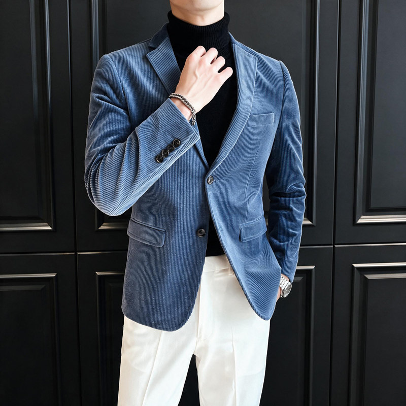 男纯棉灯芯绒西装复古怀旧休闲西服纯色青年便服西服7802P180,男装西服套装,电商D225