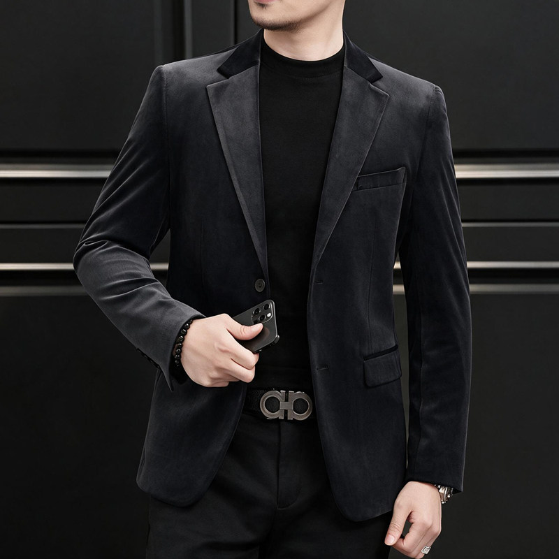 酒会男装金丝绒小西装男士商务休闲西服XZ6801P175，男装西服套装，电商D225