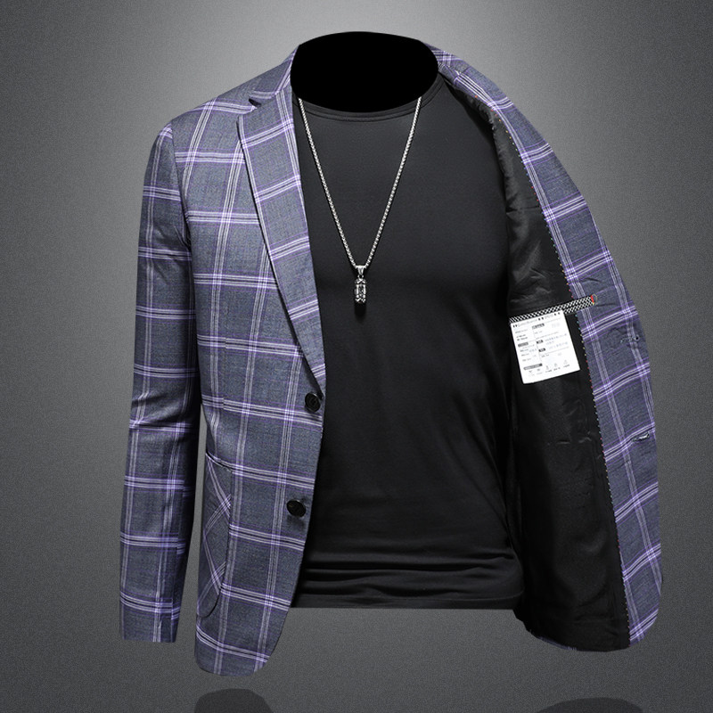 西装男外套格子潮流男装便西时尚休闲西服7816P155258,男装西服套装,电商D225