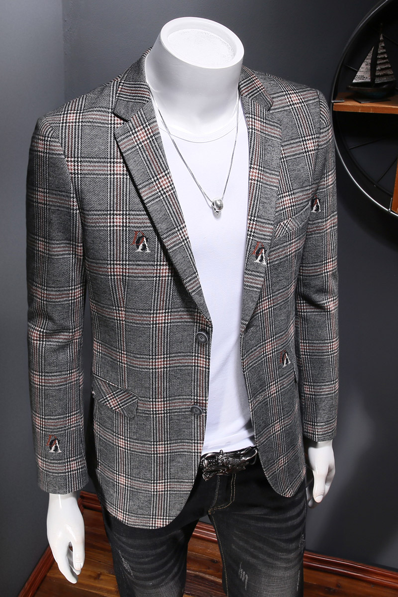 2021男士加厚格子秋季修身上衣西服小西装外套P180,男装西服,电商D225