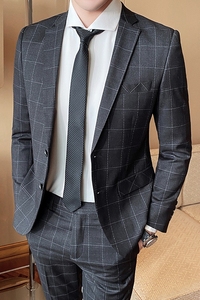 M-3XL  套装格子两件套 高品质职业套装工作服男装 815-P210图片