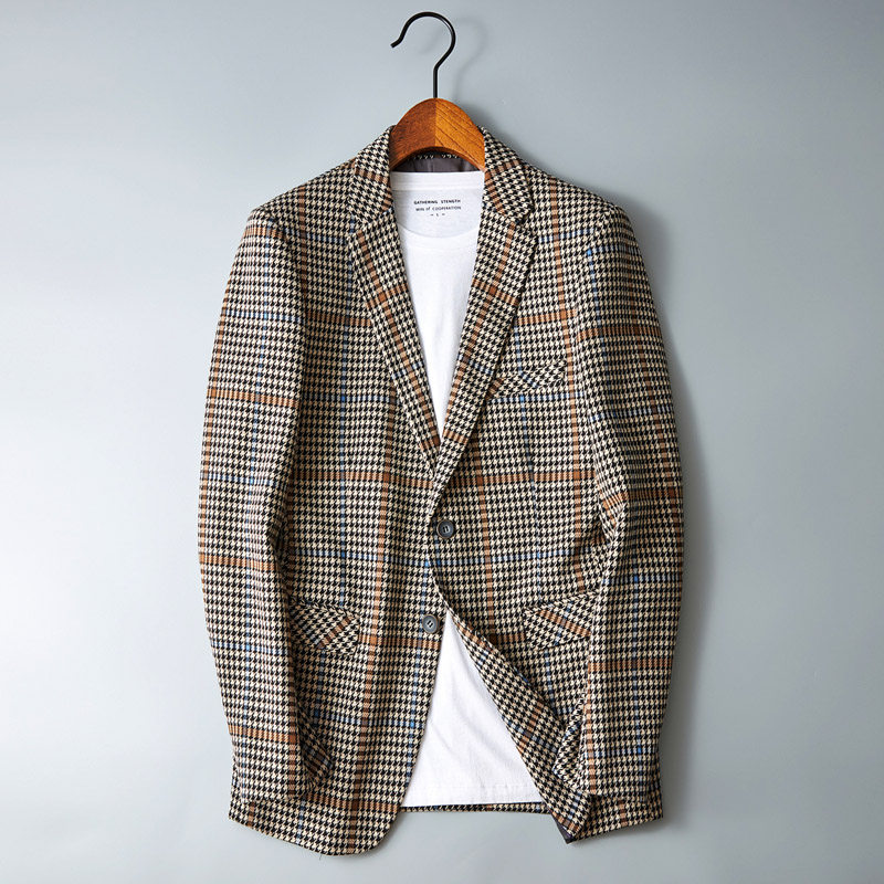 男士潮流格纹小西装修身加厚上衣西服外套121P180，男装西服，电商D225