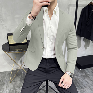 男青年单排扣修身西装 休闲纯色西服 M-5XL 7803P145 200图片
