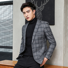 【模特图】男士新款格子单西毛呢西装上衣外套782-P160，男装西服，电商D225