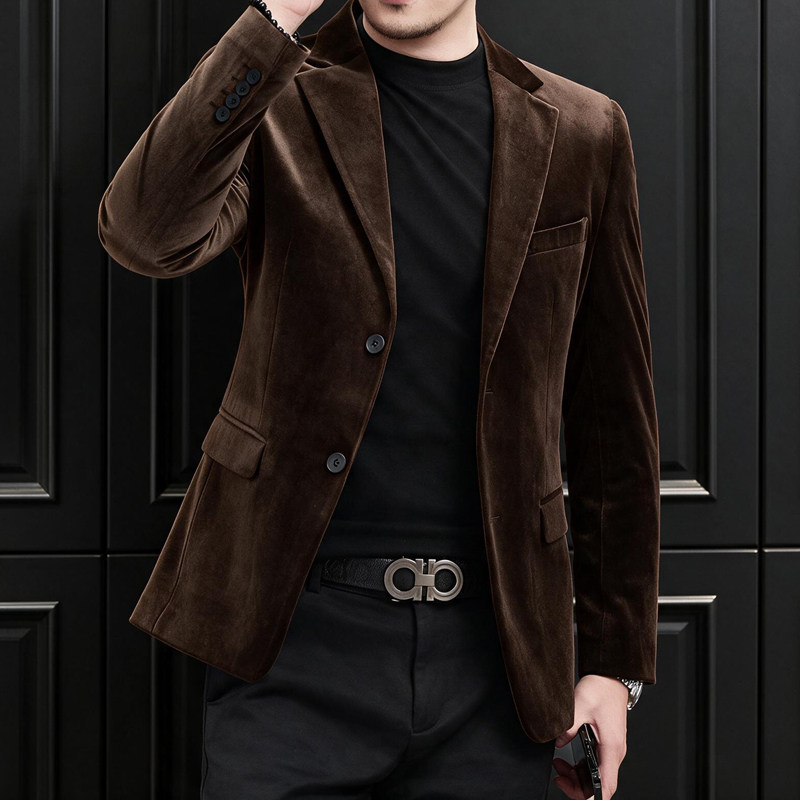 2026男装金丝绒小西装男士商务休闲西服XZ6801P175,男装西服套装,电商D225