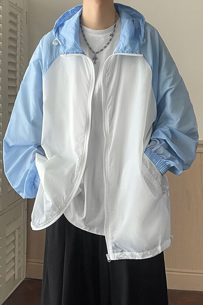 UPF50+夏季拼色户外防紫外线凉感外套防晒衣F140特批P55控88,男装防晒衣,电商A247