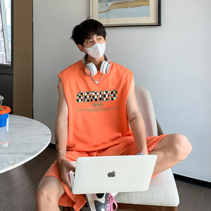 夏季潮流无袖T恤短裤休闲运动背心套装 TZ212特批P45控68图片